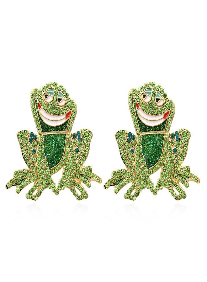 Aktully Frog Earrings for Women Vintage Rhinestone Frogs Stud Earrings Cute Funny Animal Earrings Frog Jewelry for Women (Green) - Image 1